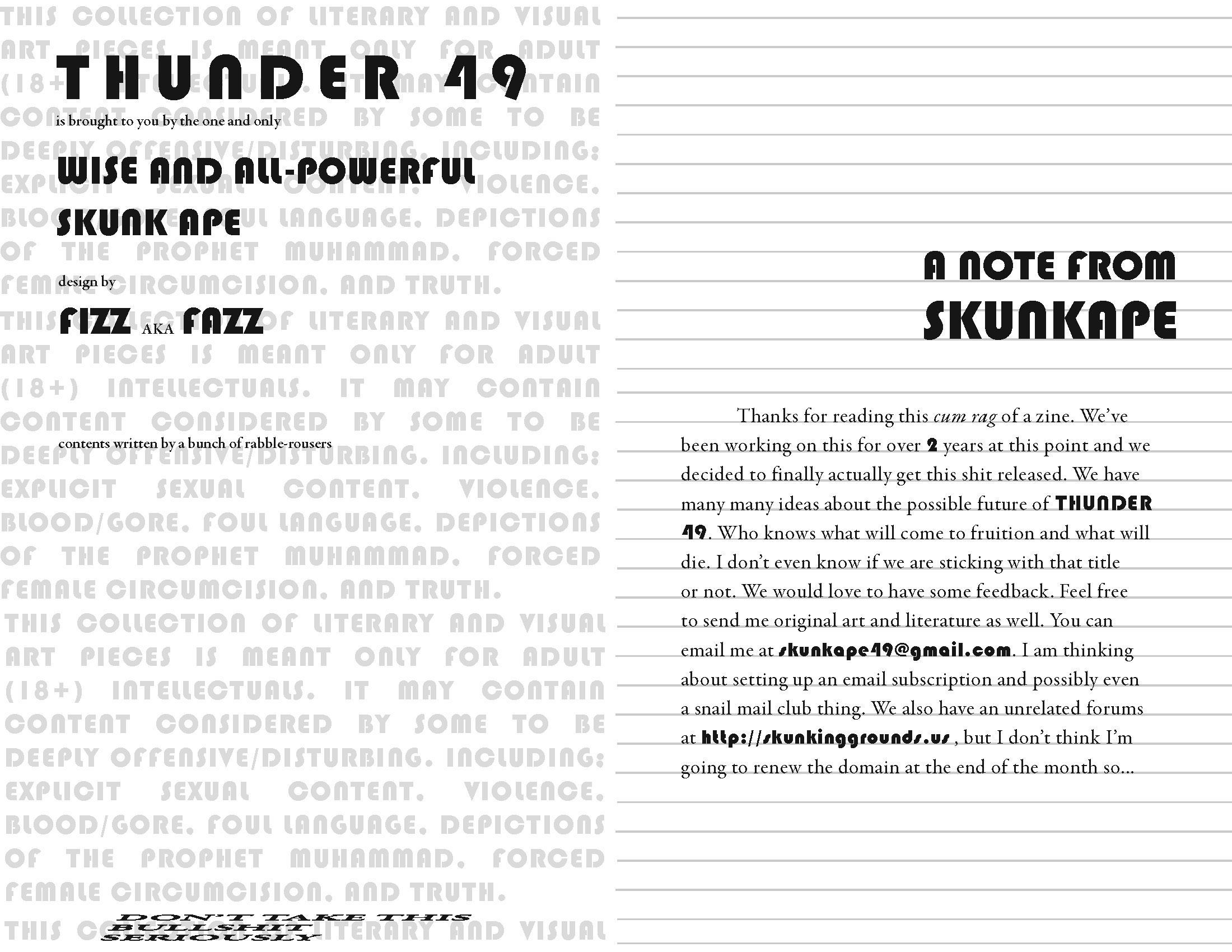 THUNDER49 ISSUE 1 INSIDE COVER AND FIRST PAGE